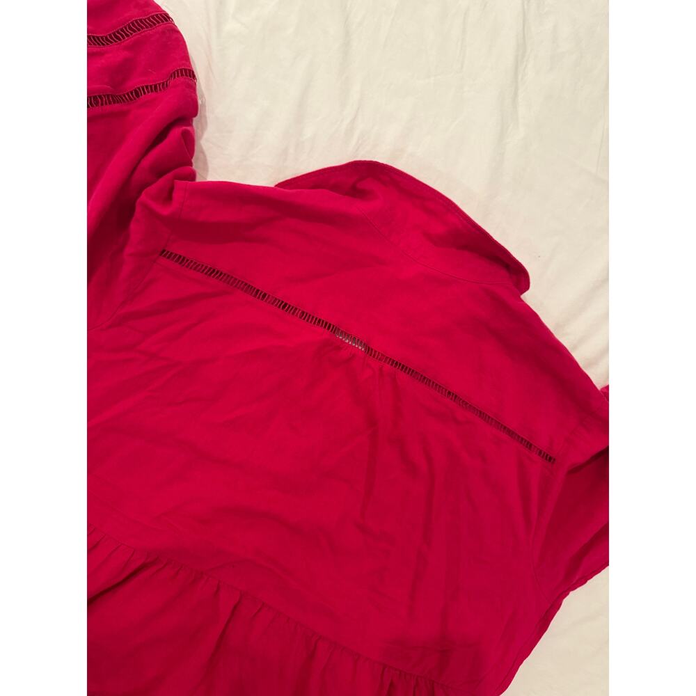 Anthropologie Maeve Bettina Tiered Mini Shirt Dress Linen 1X Hot Pink Raspberry - Picture 8 of 16